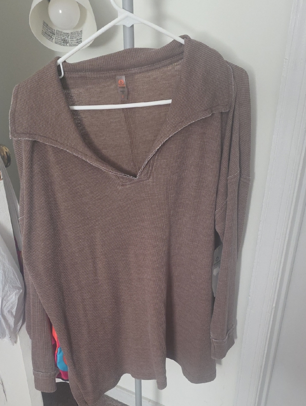 Mono B Brown Ribbed V-Neck Collared Sweater